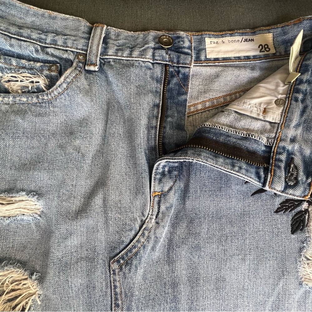 rag & bone Distressed Denim Skirt - Light Blue